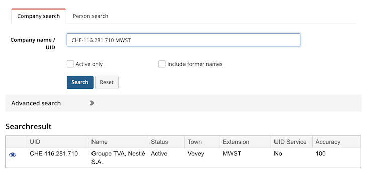 Swiss VAT number validation with the UID Register