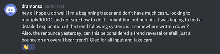 Community member asking for the trend following system