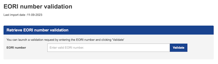 EU EORI number validation tool by the European Commission