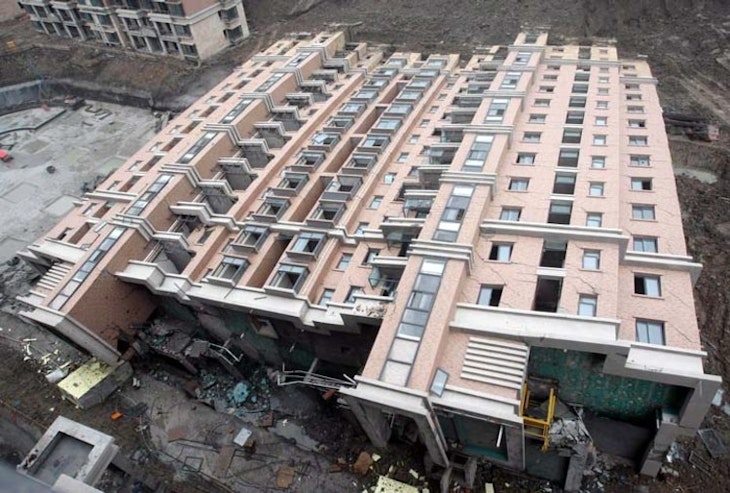 Collapsed building due to tofu-dreg construction