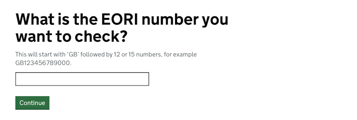 GB EORI number validation tool by GOV.UK